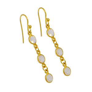 Forme ronde arc-en-ciel pierre de lune pierre gemme réglage boucles d'oreilles pendantes bijoux en argent sterling 925 plaqué or pour cadeau de mariage. - Product Image 2