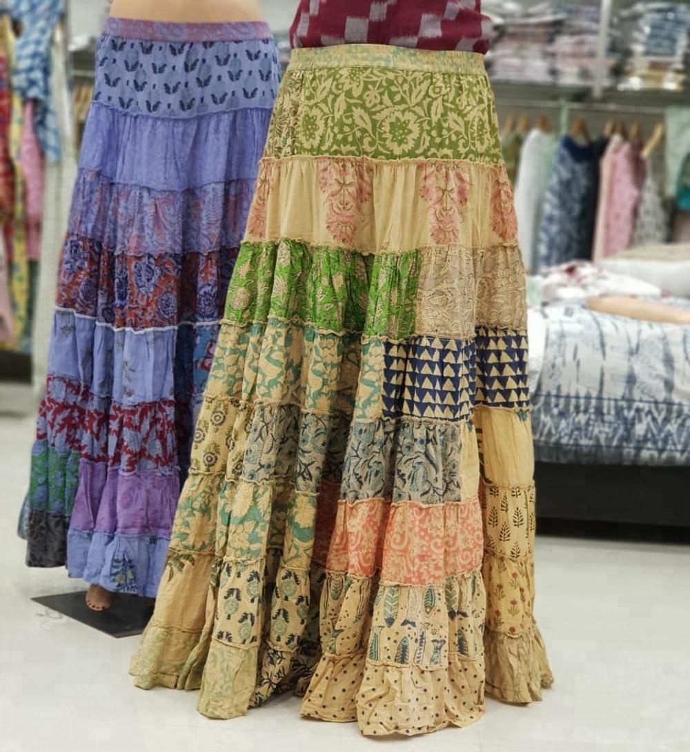 Индийская Женская этническая Лоскутная хлопковая длинная юбка ручной работы с принтом