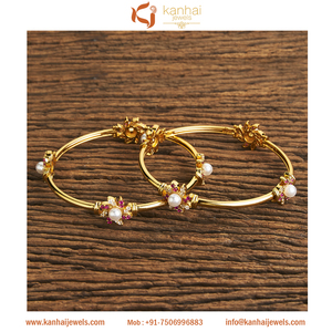 Floral Design 2 Pc Classic <b>Bangle</b> With Gold Plating 60102 Ruby - Product Image 1