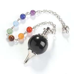 Cristal de péndulo de bola de ágata negra de piedras preciosas de alta calidad para collar de péndulo de radiestesia de adivinación con esfera de cadena meditación - Product Image 3