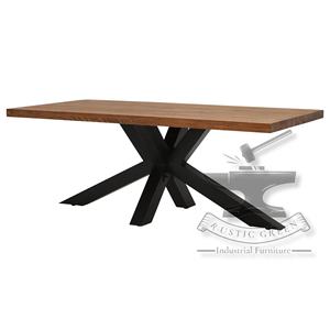 Mesa de comedor con patas cruzadas de estilo industrial moderno, parte superior de madera de mango rústico con base de metal para restaurante, cocina, sala de estar - Product Image 4