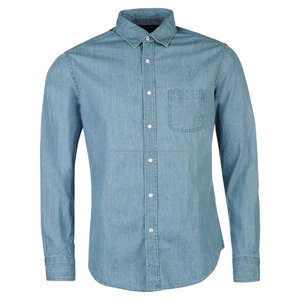 Camisas Vaqueras de Mezclilla Azul Medio Lavadas Personalizadas al por Mayor para Hombre, Corte Holgado, Manga Larga, Bolsillo con Botones, Estilo Cowboy, 100% Algodón, Antiarrugas - Product Image 5
