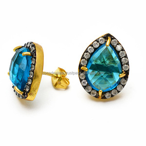 Pendientes de piedra lunar chapados en oro hechos a mano de Plata de Ley 925 sólida, joyería hecha a mano de Casa De Plata para regalos de fiestas - Product Image 1