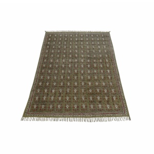 Vente en gros de tapis bohème en coton antique de 5x8 pieds tissé à la main Dhurrie avec impression de blocs de bois pour la prière ou l'accent - Product Image 1
