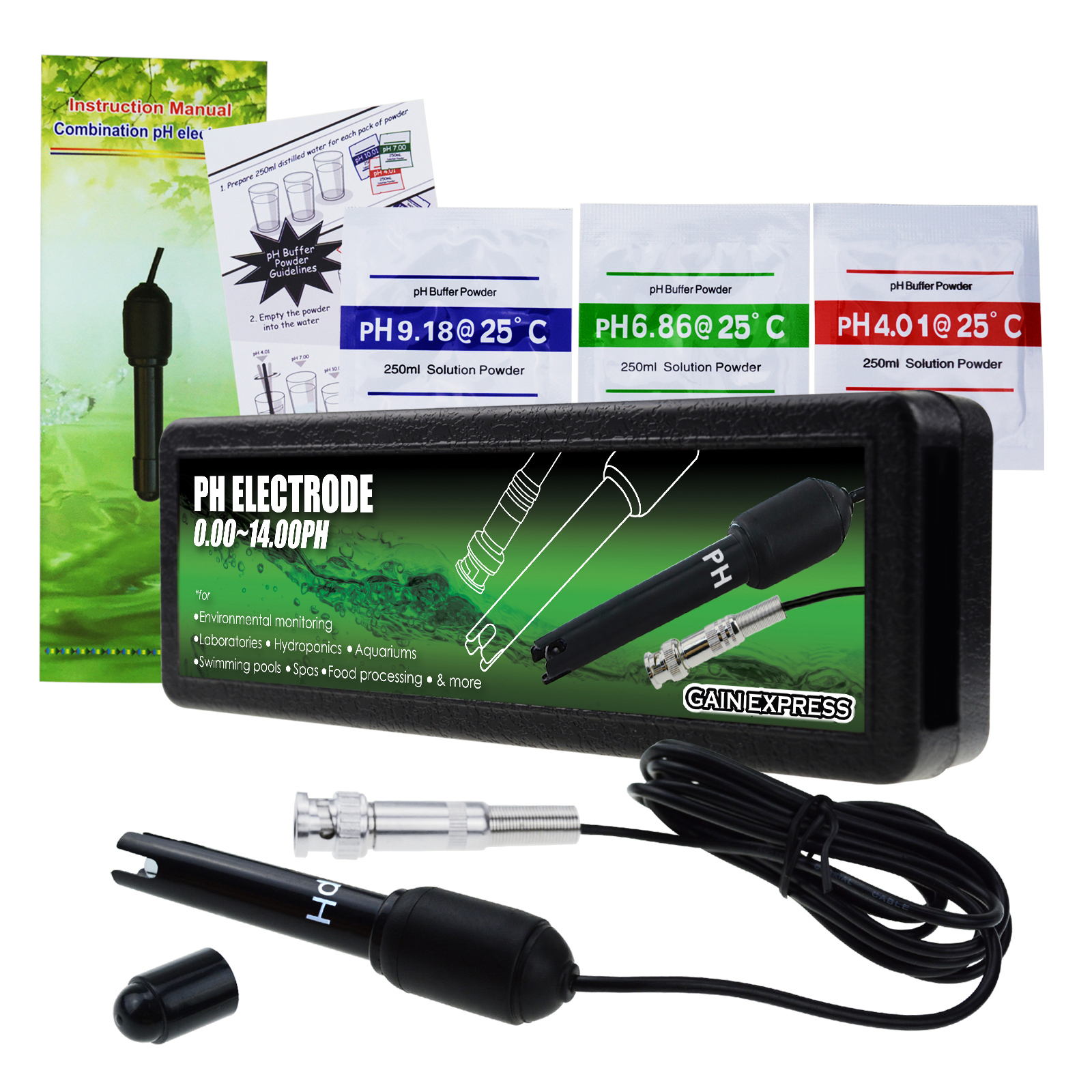 PH‑91a Connettore BNC Sonda Elettrodo PH, Kit di Ricambio Per Acquario Idroponico Impianto Piscina Spa, Cavo 3,9 Piedi Per Sensore Test Controller Monitor Misuratore PH