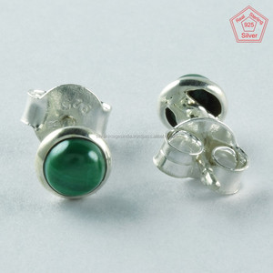 925 Sterling Silver Unisex Earrings <b>Small</b> Malachite Stone Studs Indian Wholesaler Jewelry for <b>Weddings</b> Anniversaries Engagements - Product Image 3