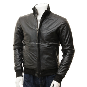 Chaqueta de Cuero Estilo Bomber Informal para Hombre ISONZ para Invierno, Ajuste Masculino, Transpirable, Hecha con Piel de Oveja - Product Image 1