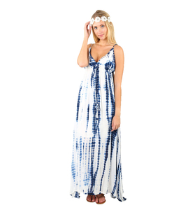 Ropa de playa de verano Tie & Dye Rayon Deep V Neck Spaghetti Long Backless Maxi Dress para mujeres Wear Long Summer and Casual Dress - Product Image 1