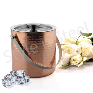 Stainless Steel champagne Beer Foreign Wine Cold Bucket <b>Accessories</b> Ice Bucket Double Wall Hammered Copper - Product Image 1