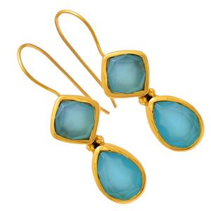 Pendientes de Plata de Ley .925 con Baño de Oro y Calcedonia Aqua Genuina, Fabricante Mayorista de Joyería CASA DE PLATA - Product Image 2