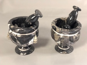 Mortero y Pilón de Fósiles Naturales Hechos a Mano de Alta Calidad, Grabado, Negro-Marrón, Resistente al Agua, Feng Shui - Product Image 3