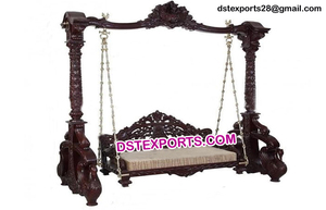 Royal-Designed Silver Carved <b>Swing</b> Set <b>Wooden</b> Jhula for Indian Wedding Stage Decoration Mehndi Stage Ornament - Product Image 3