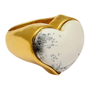 Hermosa forma de corazón dendrita ópalo piedra preciosa chapado en oro 925 anillo de plata esterlina joyería anillo de moda para unisex. - Product Image 1
