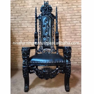 Silla de trono de madera tallada a mano con rey León negro antiguo, espuma de cuero sintético con mechones para el hogar, bodas, eventos, sala de estar - Product Image 3