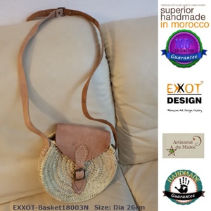 Élégant panier marocain original Premium Doum/cuir Design traditionnel Petite taille avec poignée pour un transport pratique EXXOT DESIGN - Product Image 2