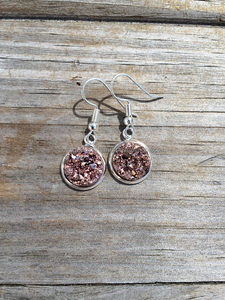 Gold Plated 12mm Agate Stones Champagne Druzy Dangle <b>Fishhook</b> Cabochon Earrings for Wedding Party Exclusive Wedding Party Gifts - Product Image 3