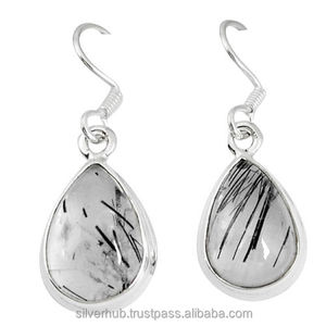 Latest Gorgeous Black Rutile Pear Gemstone Bezel Setting 925 Sterling <b>Silver</b> Handmade <b>Drop</b> <b>Earrings</b> Ethnic Style Women's Fine - Product Image 1
