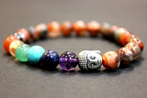 Bracelet extensible des 7 chakras en Agate de feu, perles naturelles, en cristal, vente en gros - Product Image 5