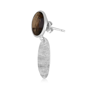 Ovale coupe Quartz fumé pierres précieuses boucle d'oreille 925 bijoux en argent Sterling à la mode lunette réglage mariage fête cadeau femmes - Product Image 3
