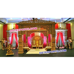 Mariage doré sculpté Bollywood Mandap Jodha Akbar mariage fibre huit piliers Mandap Rajasthani mariage Dulhan fibre Mandap USA - Product Image 1