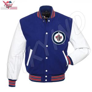 Jets Blauw Wit Rood Front College Senioren Varsity Jassen/<span class=keywords><strong>Baseball</strong></span> Jassen Met Custom Logos, Cijfers, Team Naam
