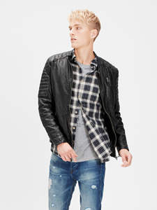 Veste de motard en cuir pur pour hommes - Product Image 2