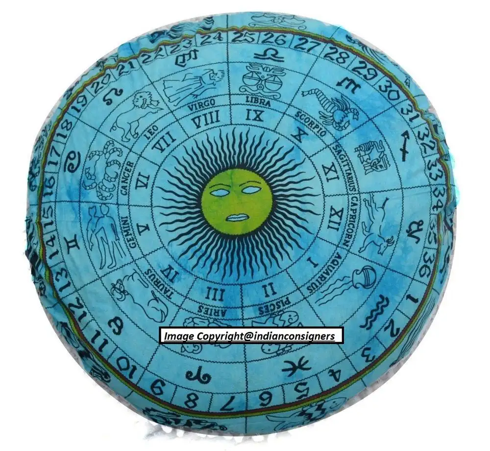 Zodiac Sunsign Sun Moon Face Floor Cushion Cover Pillow Case Ottoman Pouf Handmade Wonderful