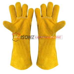 Gants de soudeur jaunes de qualité supérieure, gants de grillade, gants de barbecue en cuir de vachette, doublure 14 pouces, anti-chaleur, durables, anti-coupure - Product Image 2