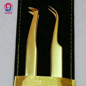 Pince à cils en or pour volume russe, personnalisable avec logo, semi-courbée, pour extensions de cils, meilleure pince à volume - Product Image 1