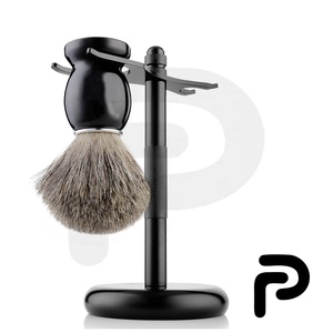 Soporte de brocha de afeitar de acero inoxidable pulido con soporte de maquinilla de afeitar de seguridad para hombres con logotipo personalizado - Product Image 3