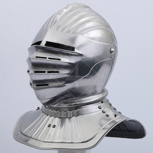 Casco de caballero Medieval cerrado, 16 calibres, TC134, cubierta para cabeza y hombro, color plata - Product Image 4
