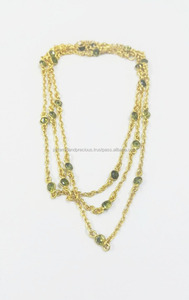 Brass <b>Peridot</b> Green Cubic Zirconia Connector Bezel Chain-Gold Plated 4mm Round Stone <b>Necklace</b> for Wedding Engagement Party Gift - Product Image 2