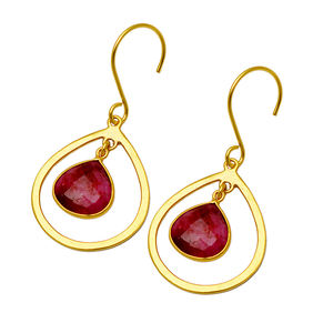 พลอยทับทิมรูปหัวใจทำด้วยมือ925สเตอร์ลิงเงินต่างหูห้อยทองตัวเรือนชุบทองเครื่องประดับต่างหูตุ้งติ้ง - Product Image 1