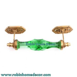 Extracteur de poignée de porte et de fenêtre de style antique de 8 pouces en cristal bleu vintage/verre taillé avec finition en laiton - Product Image 2