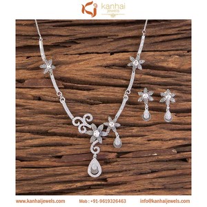 Collier classique en zircone cubique plaqué rhodium 58262 pour mariage et fiançailles bijoux artificiels d'Inde - Product Image 2