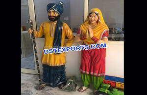 Cultura Punjabi Sardar & Sardarni Estatua de fibra de vidrio Decoración de entrada tradicional Color y tamaño personalizados Decoración de eventos de boda - Product Image 4