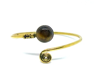 Simple Brass Cuff <b>Bracelet</b> Tiger <b>Stone</b> <b>Bracelet</b> Handmade <b>Stone</b> Bangle - Product Image 1
