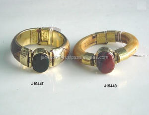 Bracelet à incrustation en laiton, bijoux ovales pour femmes et filles, gourmette à os indiens, à la mode - Product Image 3