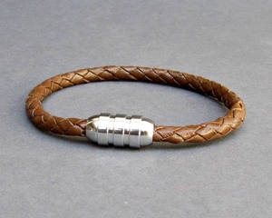 Braided, <b>Mens</b> Leather Bracelet Titanium Stainless Steel <b>Mens</b> Leather bracelet - Product Image 1