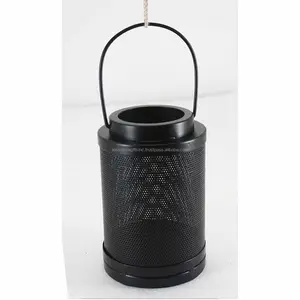 Metal Sheet Hanging Candle Lantern With Black Powder Coating Finishing Round Shape Mesh Design Best Quality For Home Decoration