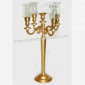 Aluminum Metal <b>Candelabra</b> Glass Hurricane 80cm High High Silver Polished Finish Customizable Color for Wedding Decorations - Product Image 4