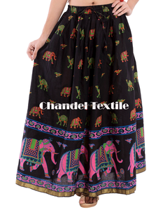 Falda Larga Recta con Estampado de Elefantes de Algodón Jaipuri Rajasthani para Mujer, Falda Lehnga, Vestido, Falda para Fiesta - Product Image 3