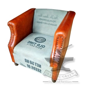 Vintage Industrial Genuine Leather & Canvas Sofa Durable Leisure Chair for Apartment <b>Hotel</b> School Hospital Workshop - Product Image 4