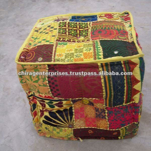 Modern Art Style Woven Patchwork Pouf Indian Round Cotton Pouffe Cushion Stool Bulk Product Floor Cover Ottoman - Product Image 2