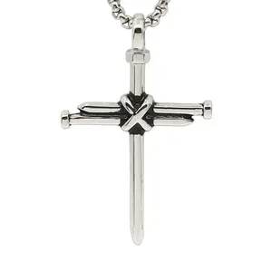 中国供应商珠宝银镀金吊坠不锈钢独特设计钉十字架吊坠项链