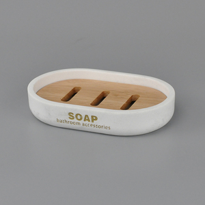 Porte-savon design grain de marbre avec couvercle goutte à goutte en bois massif - Product Image 1
