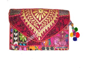 Bolso de mano estilo bohemio Banjara bordado a mano con cierre de cremallera y forro de poliéster - Product Image 4