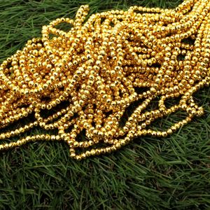 ลูกปัดพลอยไพไรต์สีทองทรงรอนเดลเหลี่ยมเพชรพลอยสำหรับทำเครื่องประดับ หินธรรมชาติ 5 เส้น EL JOYERO IN;27243 BDS3-78 3-4มม. - Product Image 2