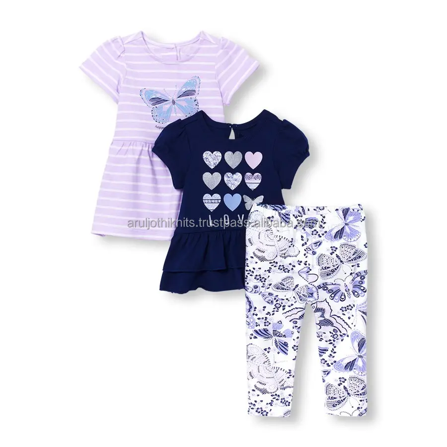 Baby und Kleinkind Mädchen 3 Stück Kleider set Kleinkind Kleinkind Stoff Niedlich Designer Modische Kleidung Outfits Mädchen Baumwolle Kleidung Set