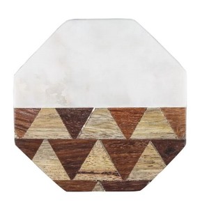 Posavasos Hexagonales de Madera y Mármol Color Marrón con Soporte, Accesorio para el Hogar u Oficina - Product Image 1